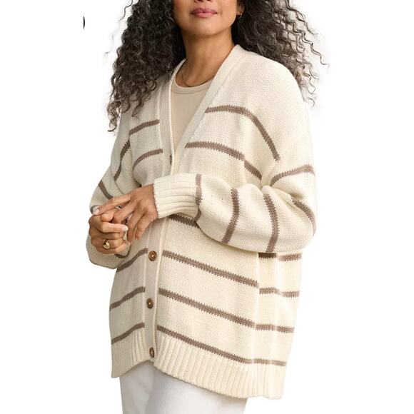 Jenni Kayne Chloe Striped Cardigan Button Up Ivory/Taupe XXS - Picture 8 of 8